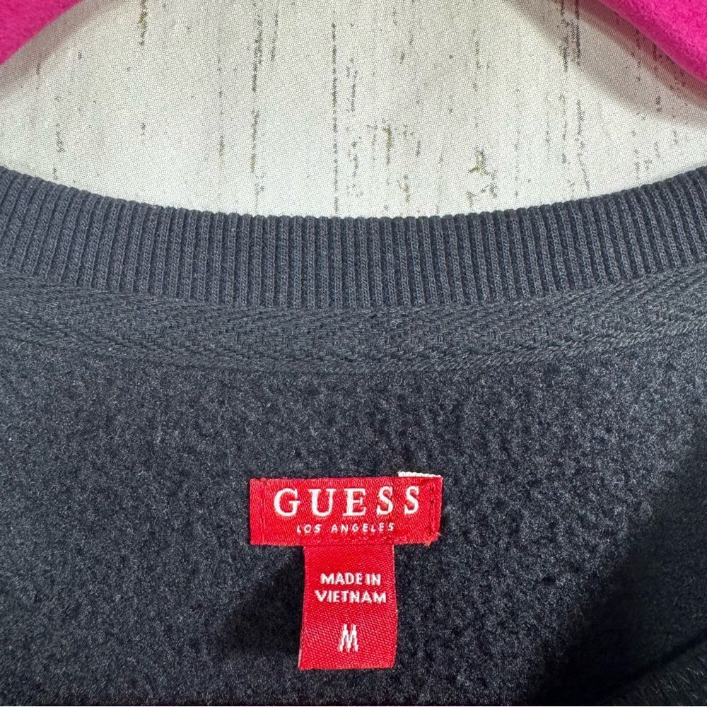 Guess Logo Print Cropped Drawstring Sweatshirt Black White Red Y2K Streetwear M - Picture 10 of 14